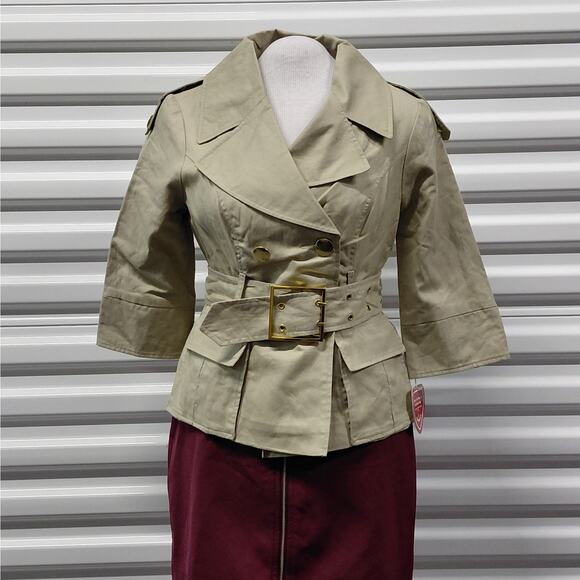Blanc Noir Womens Cropped Linen Safari Trench Coat Size Small Beige Jacket NWT - Picture 1 of 11